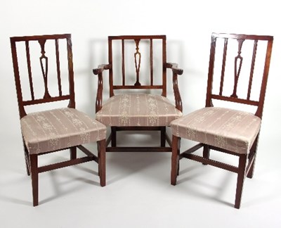 Lot 564 - Three mahogany dining chairs, with pierced...