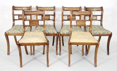 Lot 589 - Six mahogany dining chairs of Regency design,...