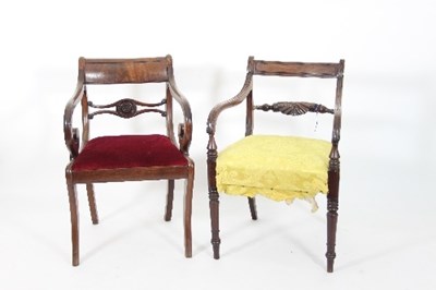 Lot 594 - A Regency mahogany armchair with carved...