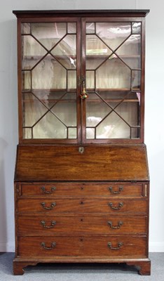 Lot 684 - A George III mahogany bureau bookcase, the...