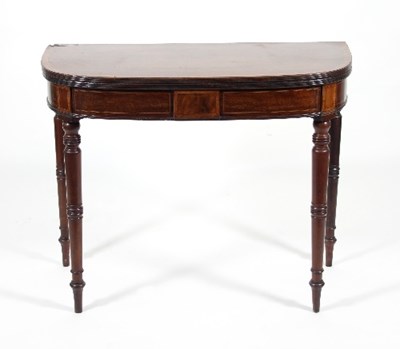 Lot 725 - A Regency mahogany D-shaped card table, the...