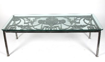 Lot 732 - A silvered cast metal coffee table, the top...