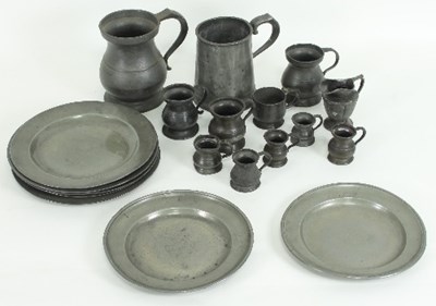 Lot 791 - Sundry pewter ogee shaped measures, eight...