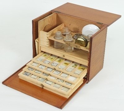 Lot 820 - A doctor's specimen slide cabinet, fitted...