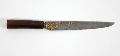 Lot 839 - An Ottoman agate handled dagger, the damascene...