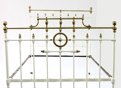 Lot 35 - A brass plated and painted double bed frame,...