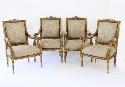 Lot 39 - A set of four Louis XVI style gilt framed...