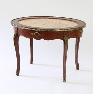 Lot 44 - A Louis XVI style oval table with marble top...