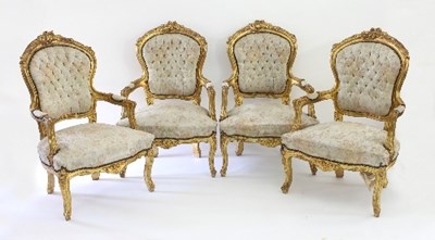 Lot 46 - A set of four Louis XV style gilt framed salon...