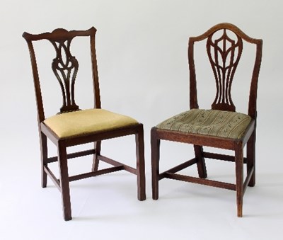 Lot 105 - Two splat back single chairs, fitted loose...