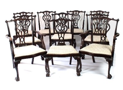 Lot 110 - A set of ten Chippendale style mahogany dining...