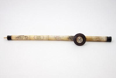 Lot 150 - A Chinese opium pipe, the bone stem decorated...