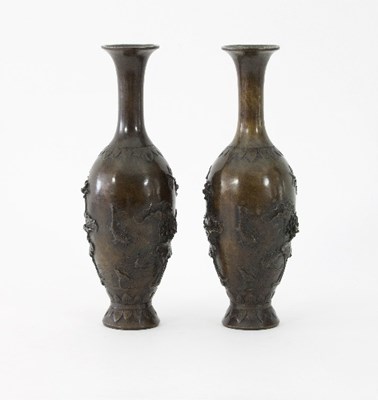 Lot 153 - A pair of Chinese bronze vases of baluster...