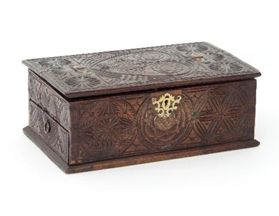 Lot 154 - A 17th Century oak box carved 'William Fyllar...