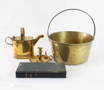 Lot 171 - A large brass preserving pan with crossover...