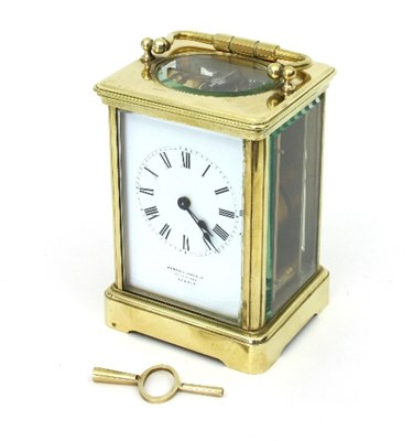 Lot 185 - A gilt brass cased carriage clock, the enamel...