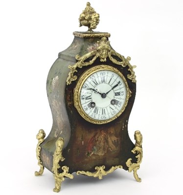 Lot 188 - A French cartouche shaped mantel clock in a...