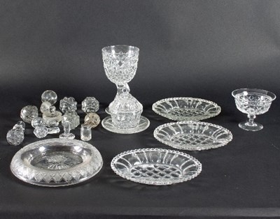 Lot 200 - A cut glass goblet, 17cm high, three oval...