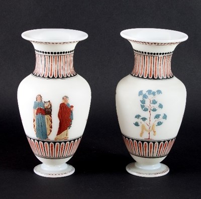 Lot 202 - A pair of Victorian opaque glass vases of...