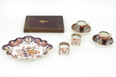 Lot 238 - Three Derby Imari coffee cans and two saucers,...