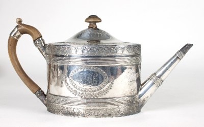 Lot 332 - A George III oval silver teapot, possibly...