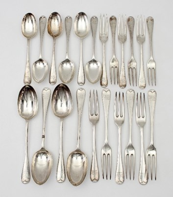 Lot 345 - A part canteen of silver rat tail pattern...