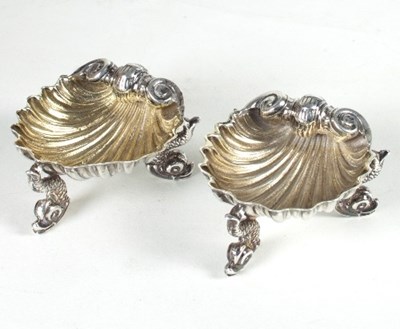 Lot 358 - A pair of Victorian shell shaped silver salts,...