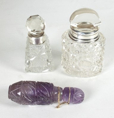 Lot 391 - A cut amethyst quartz scent bottle and stopper,...