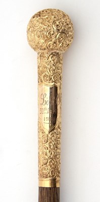 Lot 393 - An 18ct gold handled walking cane, initialled...