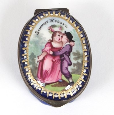 Lot 402 - A Bilston oval enamel patch box, circa 1770,...