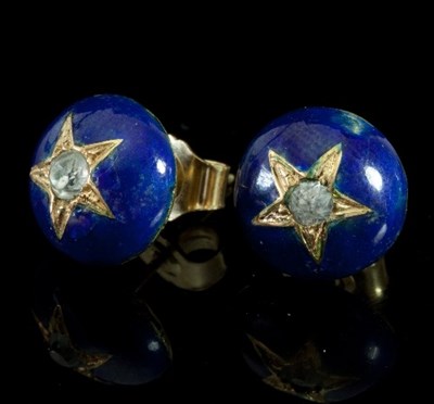 Lot 471 - A pair of diamond and enamel ear studs, each...