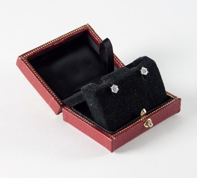 Lot 489 - A pair of diamond ear studs in claw settings,...