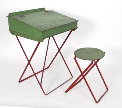 Lot 593 - A child's green painted desk and a folding...