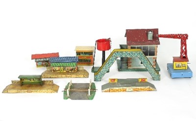 Lot 596 - A Hornby series station, water tower bridge...