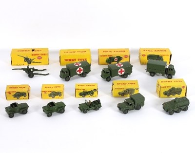 Lot 630 - Dinky Toys, nine boxed, No 623 Army Covered...