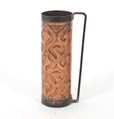 Lot 7 - An Arts & Crafts copper wine bottle carrier of...