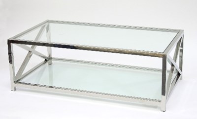 Lot 14 - A stainless steel and glass topped low table...