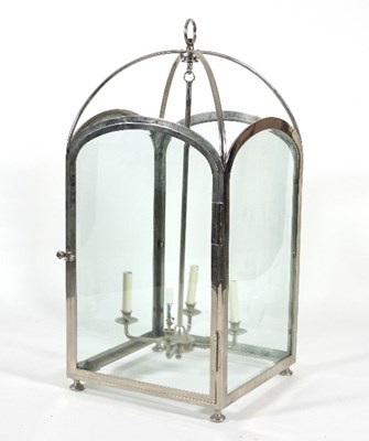 Lot 33 - A large chrome and glass hall lantern with...