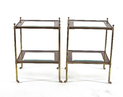 Lot 35 - A pair of two-tier etageres of glass panelled...