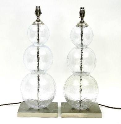 Lot 41 - A pair of crackle glass table lamps each of...