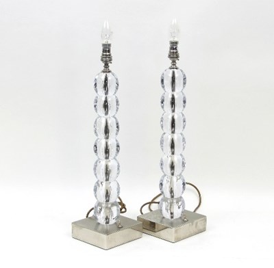 Lot 42 - A pair of glass ball table lamps, 50cm high...