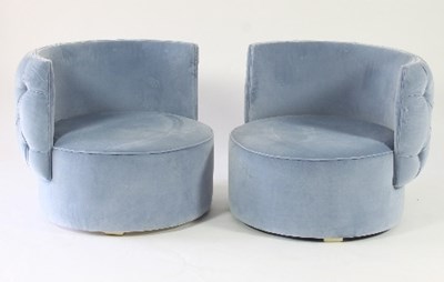 Lot 52 - A pair of pale blue velvet circular tub chairs,...