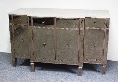 Lot 66 - A breakfront mirrored sideboard with marble...