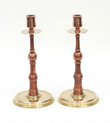 Lot 84 - A pair of Arts and Crafts copper and bell...