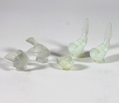 Lot 97 - Lalique: a pair of frosted glass birds, on...