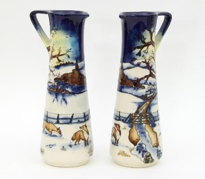 Lot 98 - Moorcroft: a pair of 'Woodside Farm' jugs,...