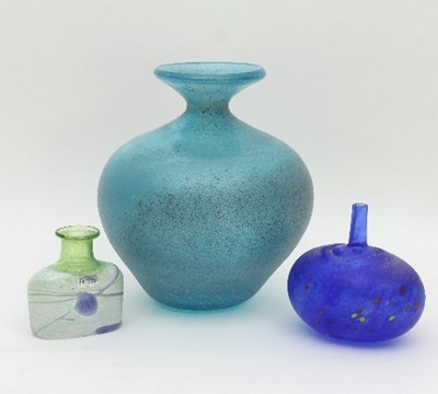 Lot 130 - Kosta Boda: a blue glass bottle vase, with...