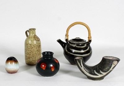 Lot 139 - A studio pottery stoneware teapot with bamboo...