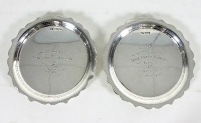 Lot 338 - A pair of silver waiters, Walker & Hall,...