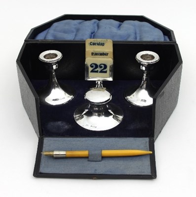 Lot 356 - A silver desk set, Marson & Jones, Birmingham...